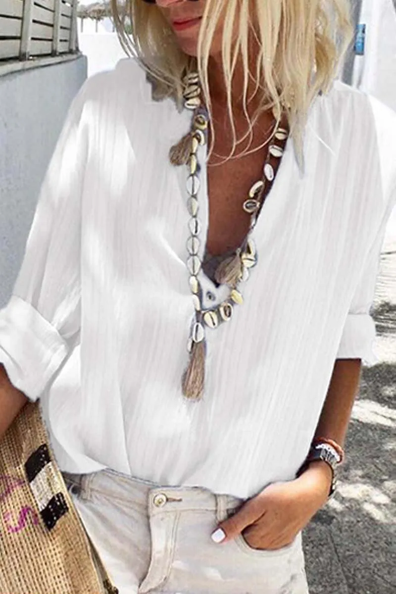 Casual V Neck Button Blouse Tops(2 Colors)