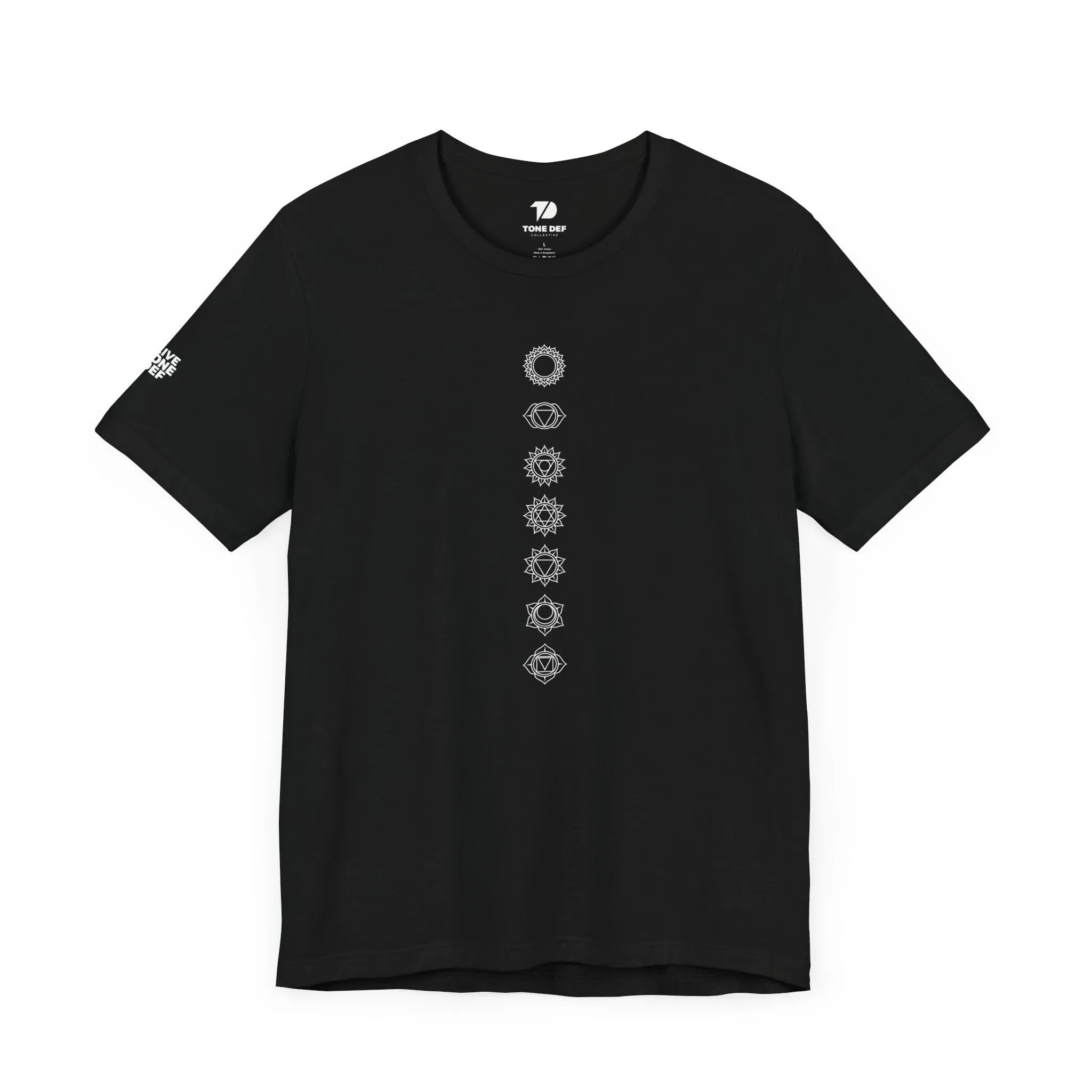 Chakra Flow Unisex Tee (White on Black)