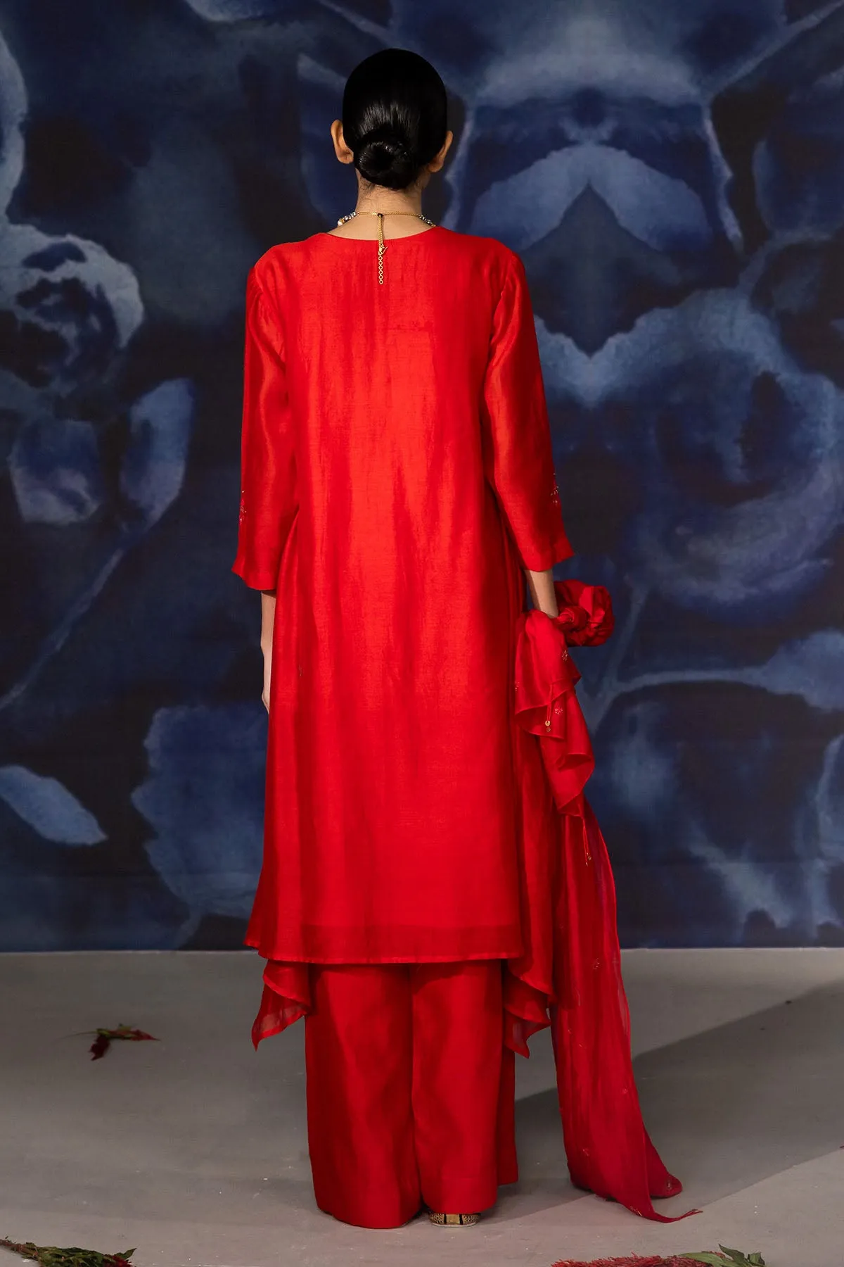 Chanderi Embroidered Red Pants