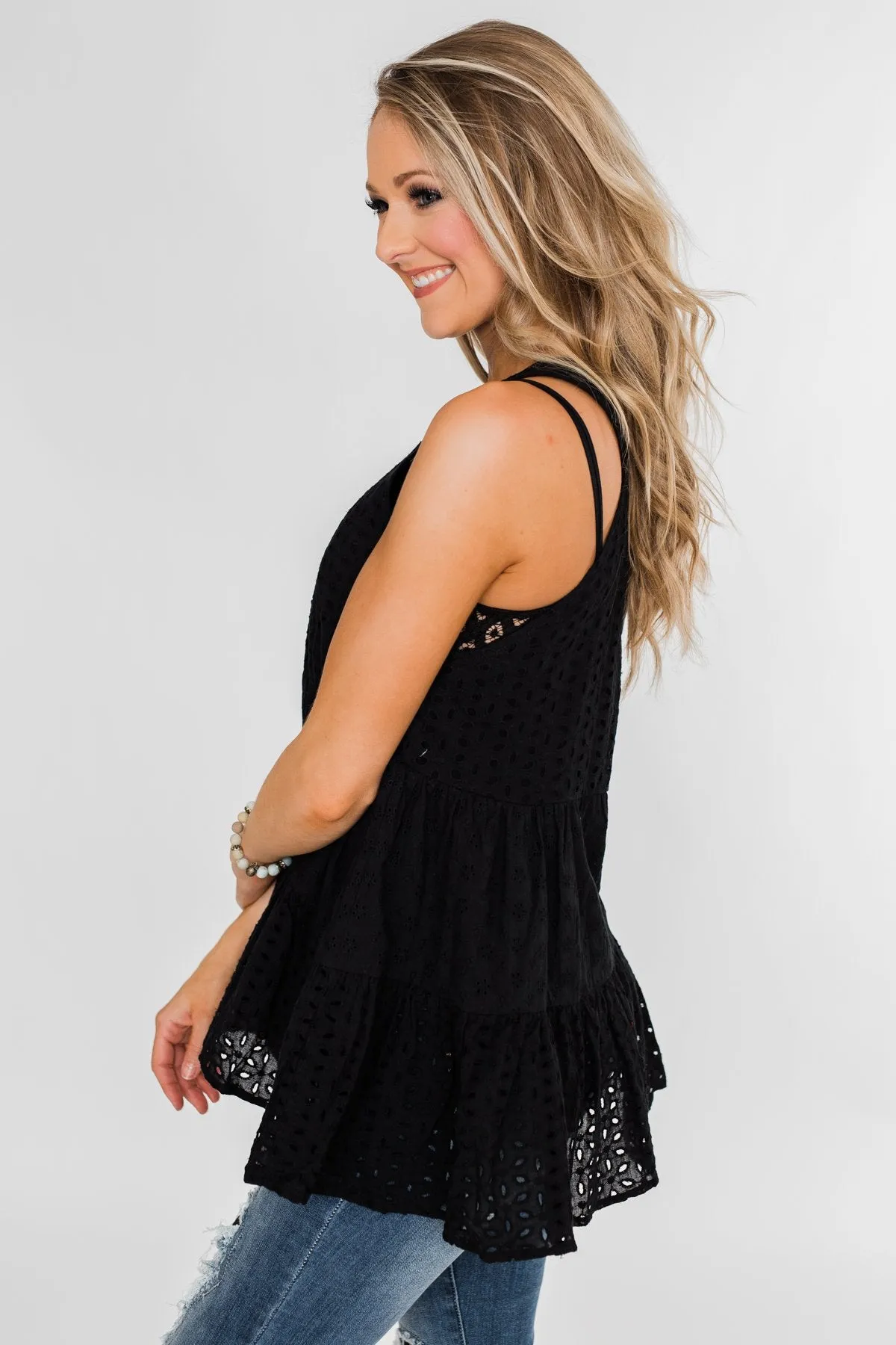 Cherish the Moment Babydoll Tank Top- Black