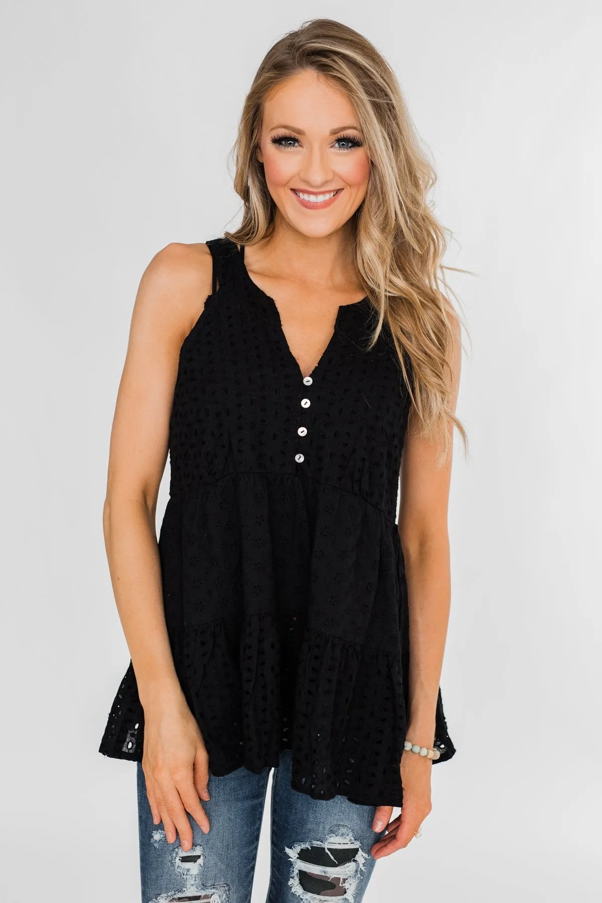 Cherish the Moment Babydoll Tank Top- Black