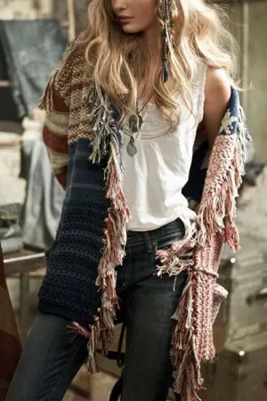 Chicindress Contrast Star Stripe Knitted Cardigan