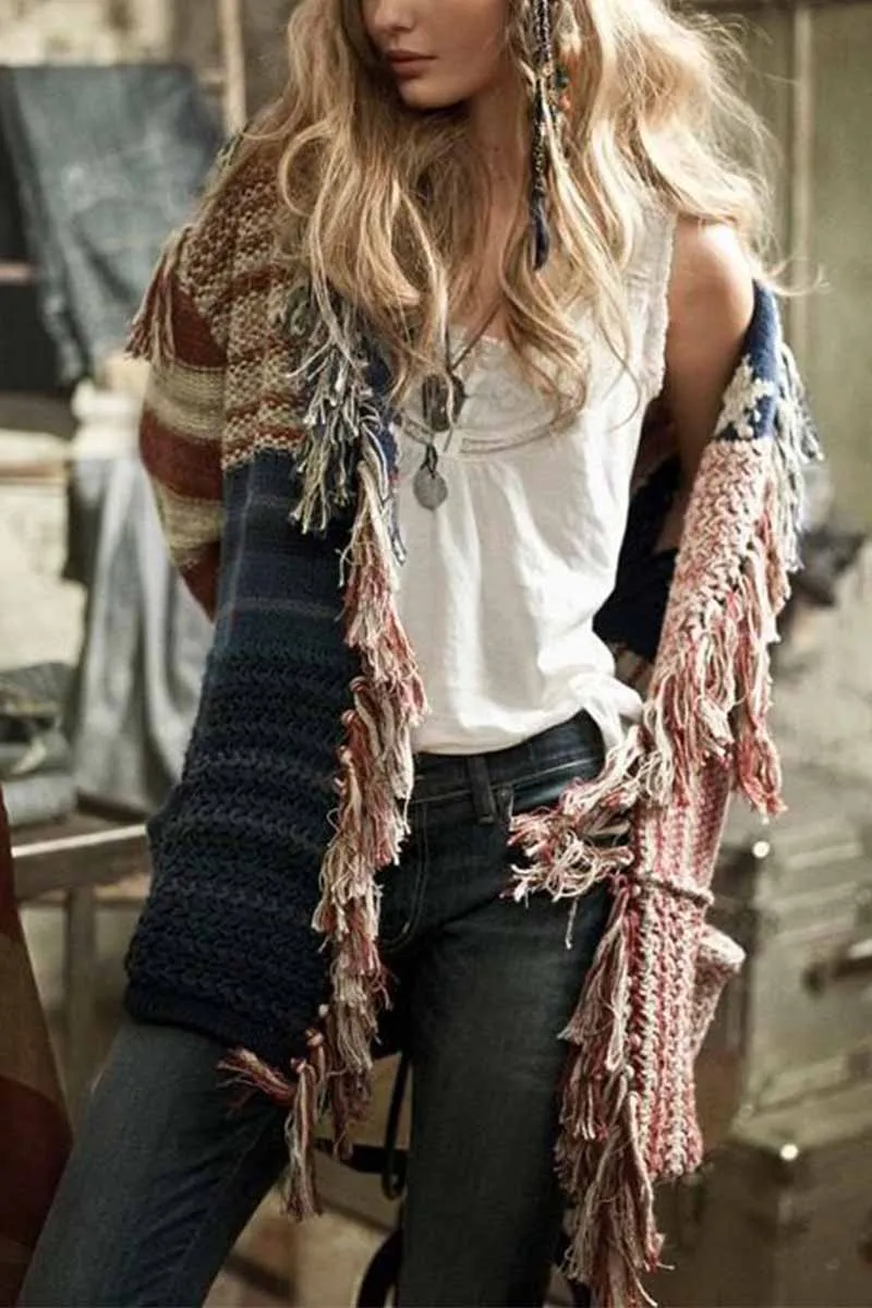 Chicindress Contrast Star Stripe Knitted Cardigan