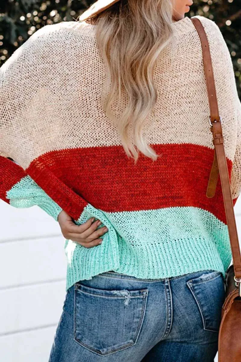 Chicindress Pink Contrast Stitching Sweater