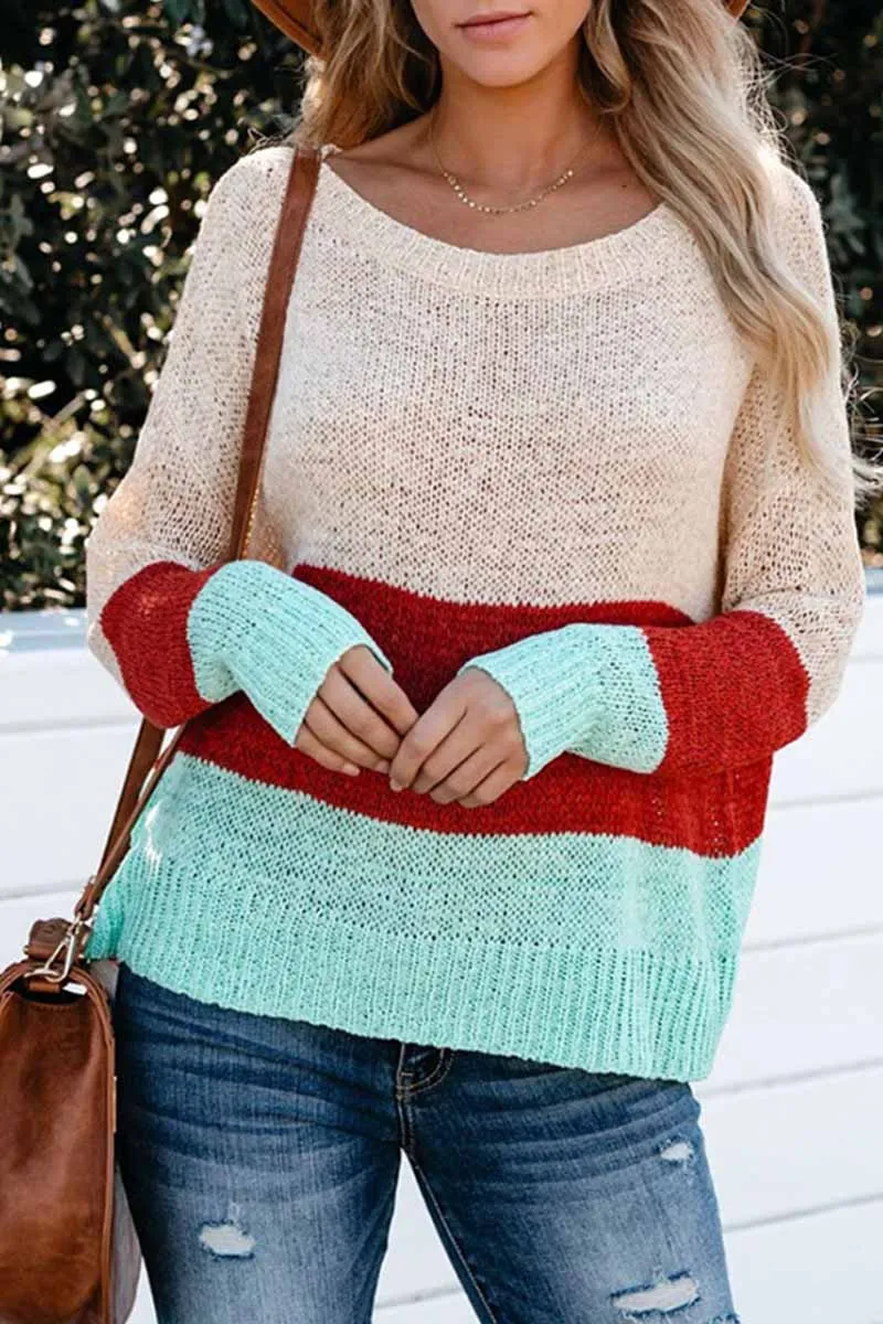 Chicindress Pink Contrast Stitching Sweater