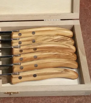 Claude Dozorme Berlingot Steak Knife Set - Olive Wood Handles - Set of 6 - 8.5"L