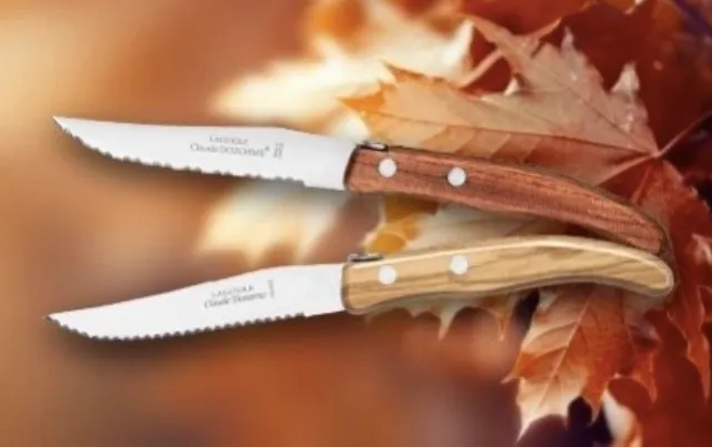 Claude Dozorme Berlingot Steak Knife Set - Olive Wood Handles - Set of 6 - 8.5"L