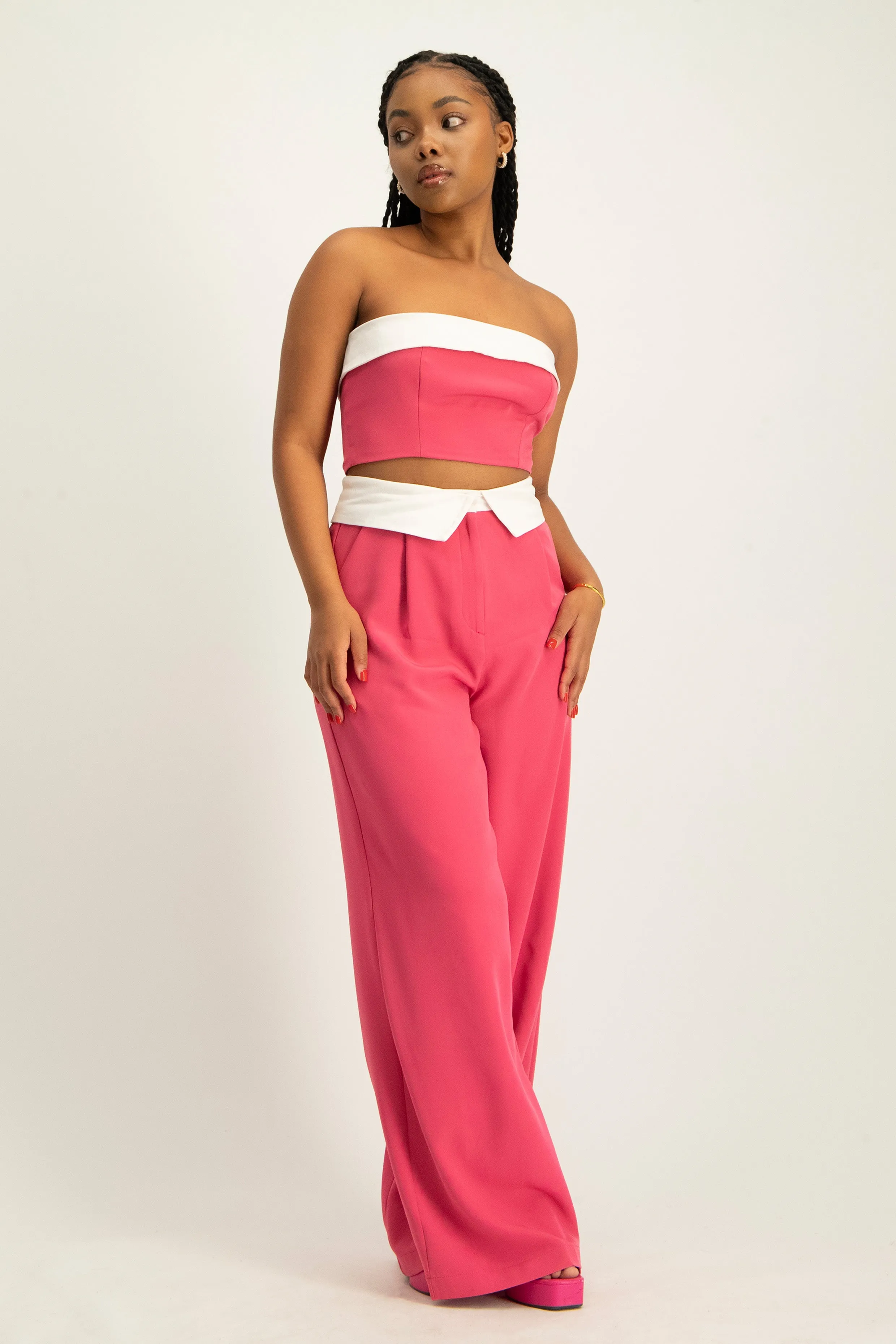 Contrast Fold Over Front Crop Top