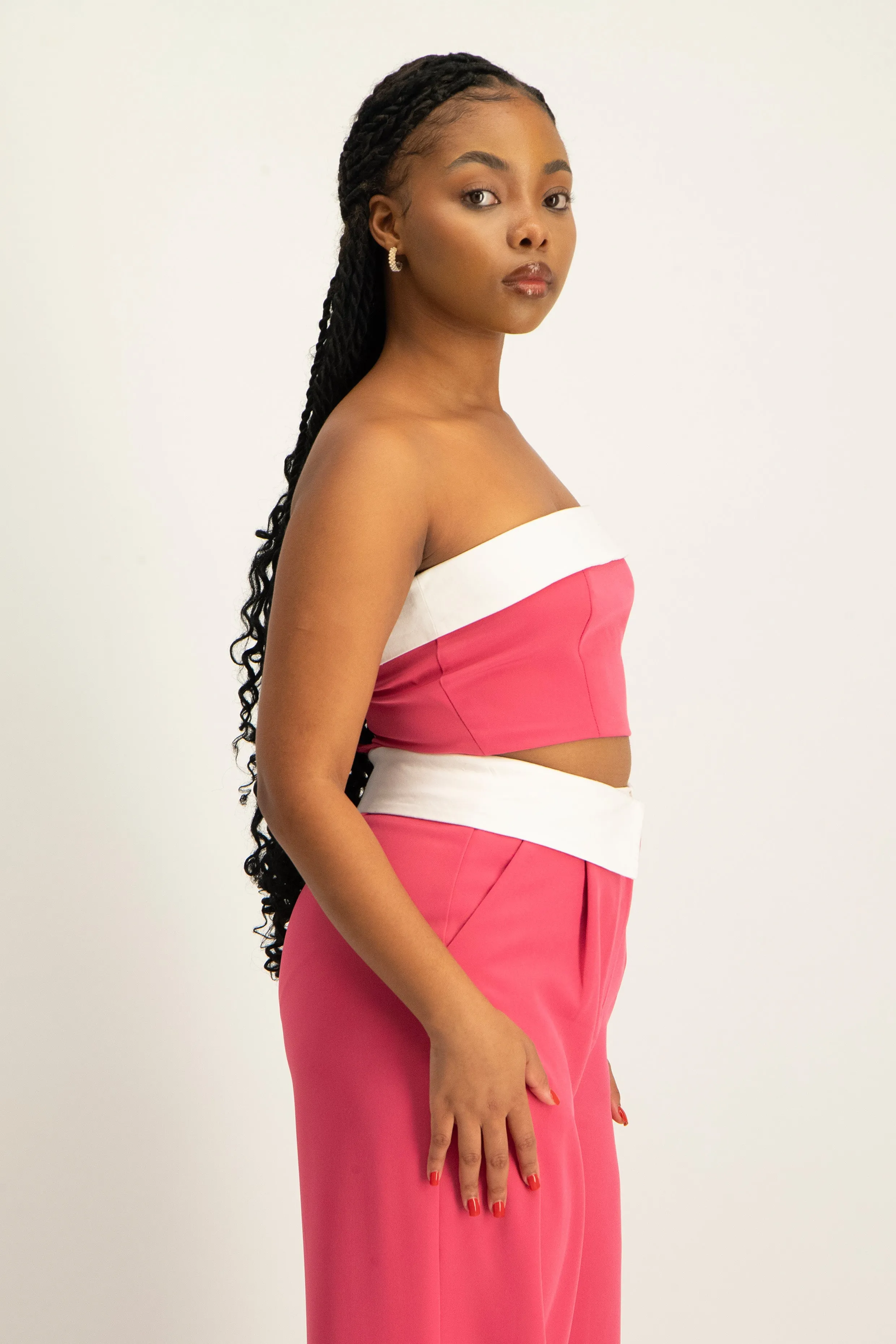 Contrast Fold Over Front Crop Top