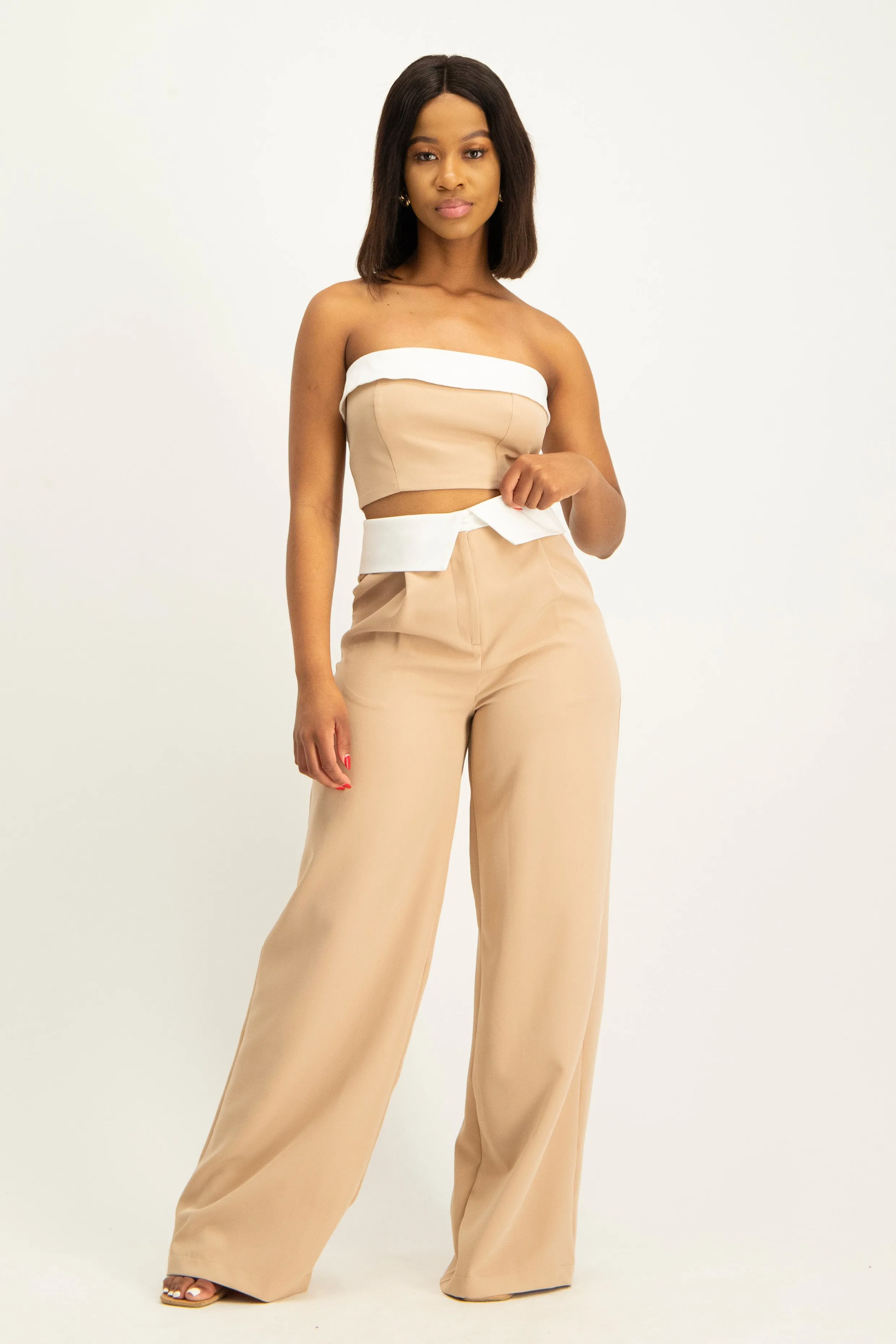 Contrast Fold Over Front Crop Top