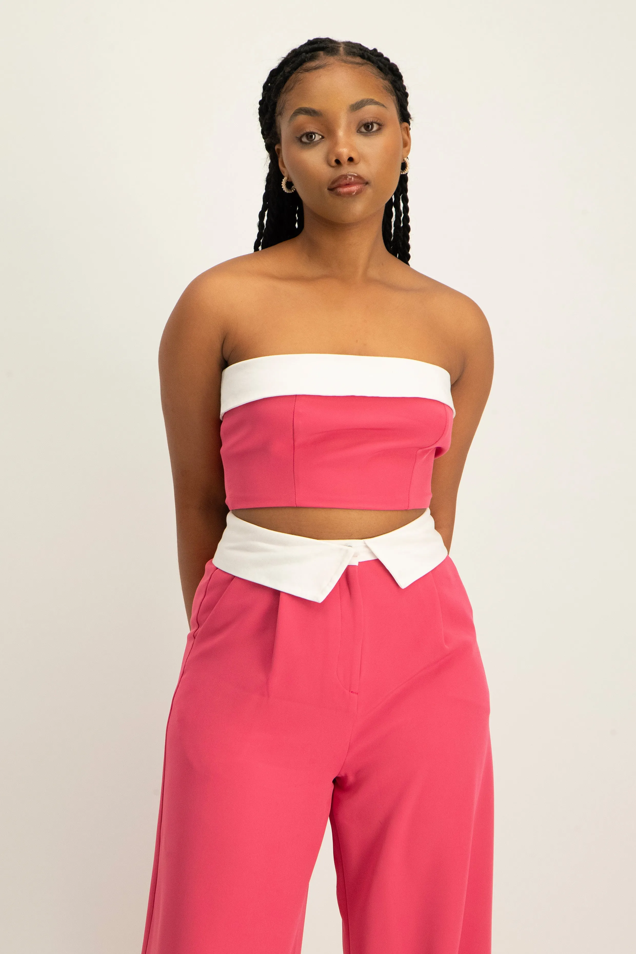 Contrast Fold Over Front Crop Top
