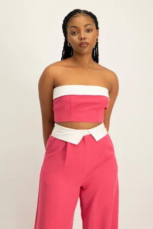 Contrast Fold Over Front Crop Top