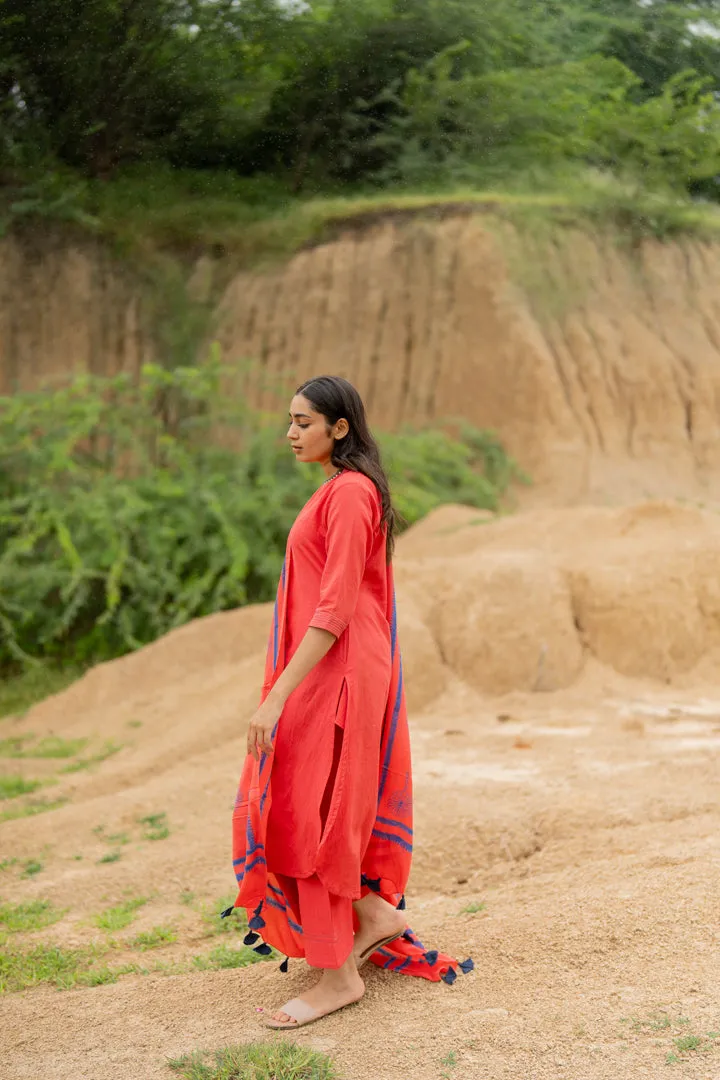 Coral Red Kurta Set
