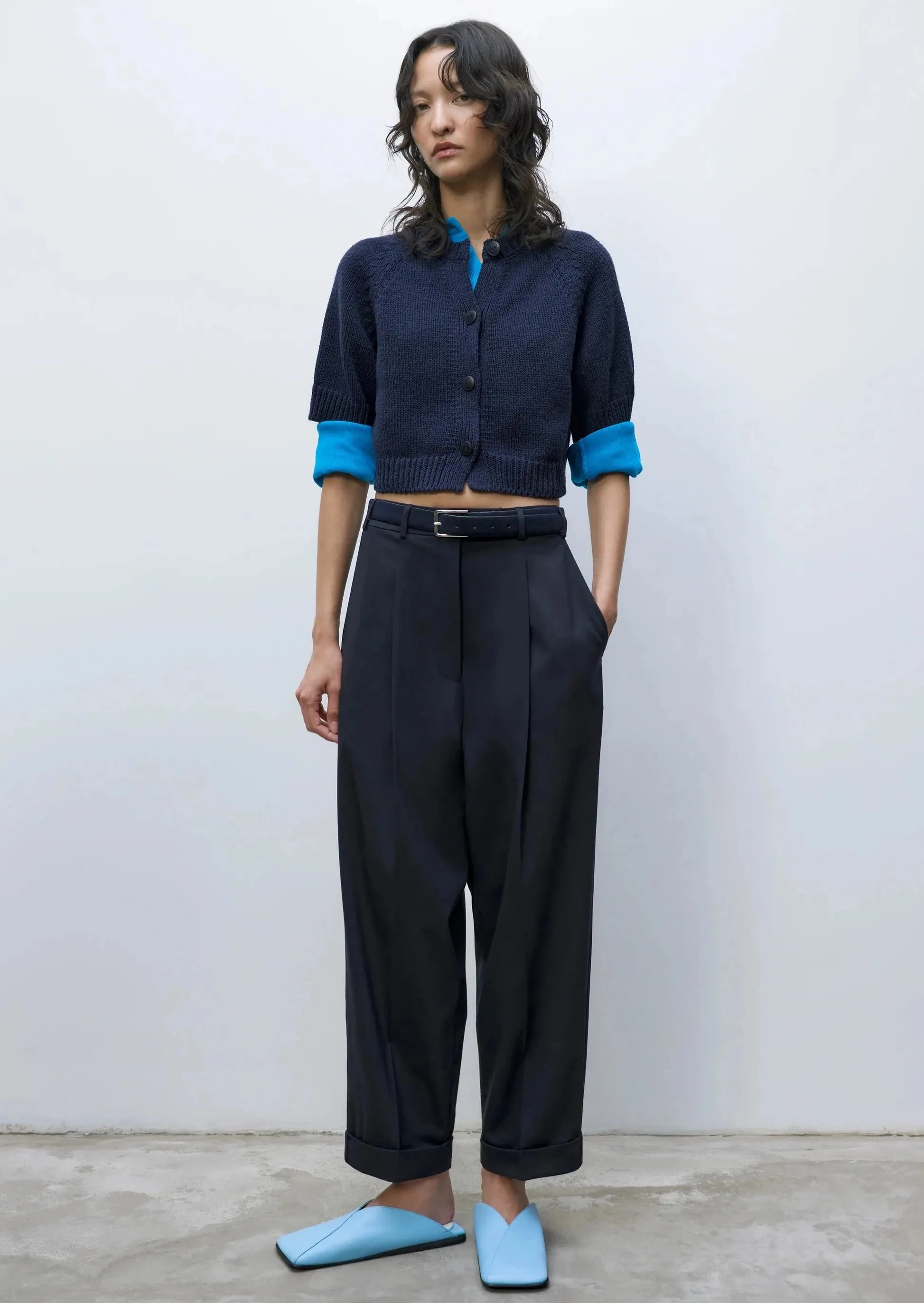 Cotton Buttoned Up Top, Navy