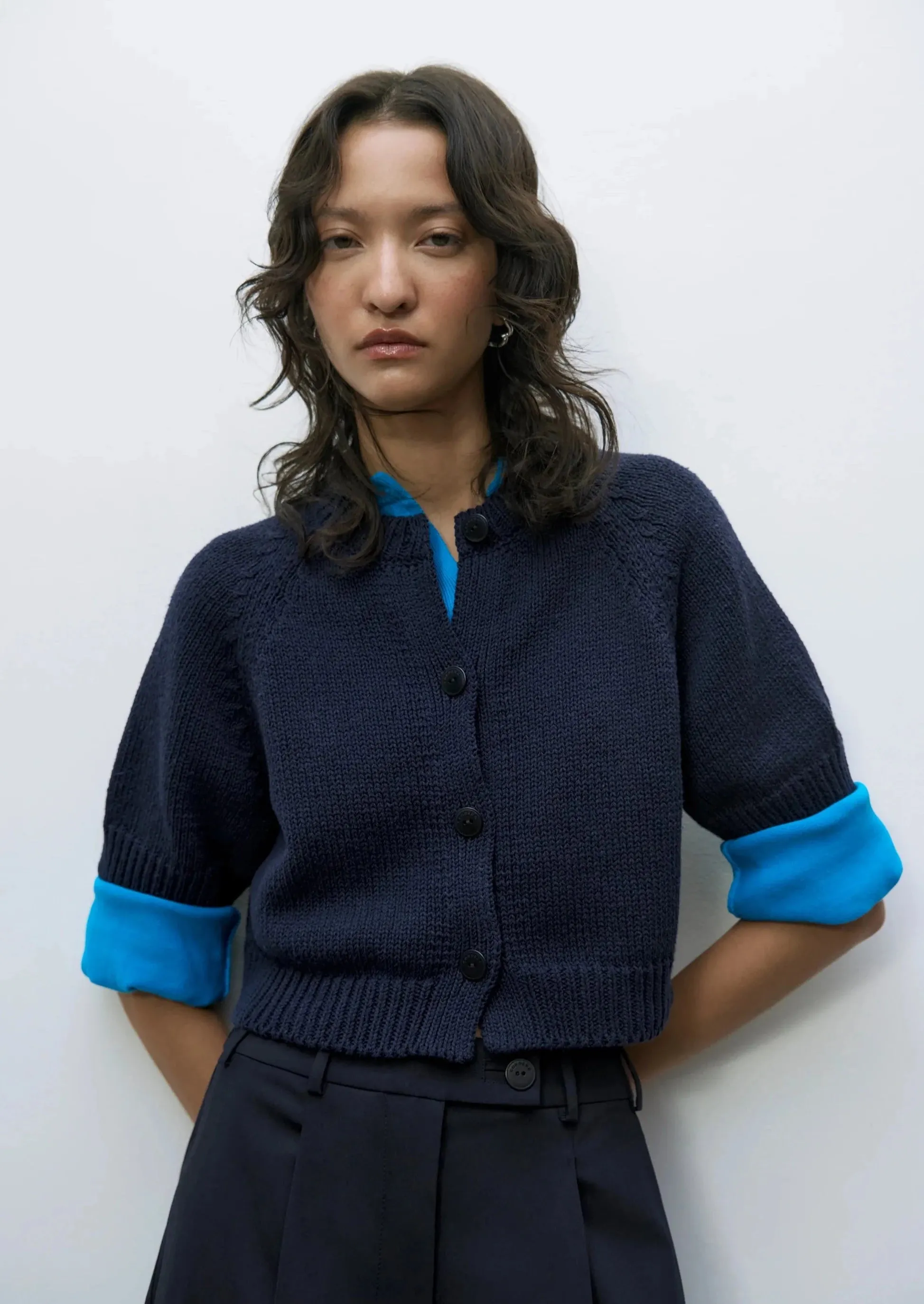 Cotton Buttoned Up Top, Navy