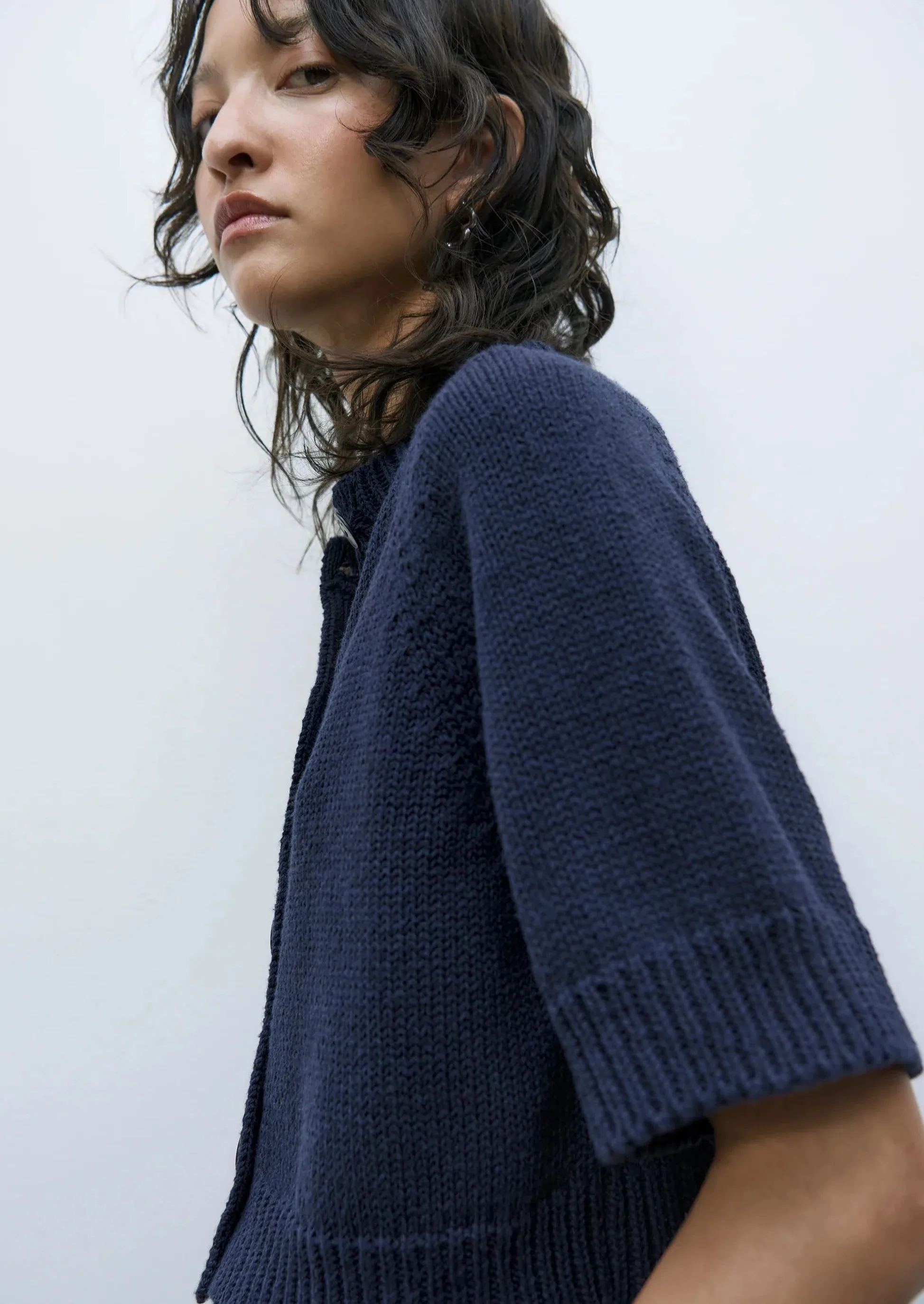 Cotton Buttoned Up Top, Navy