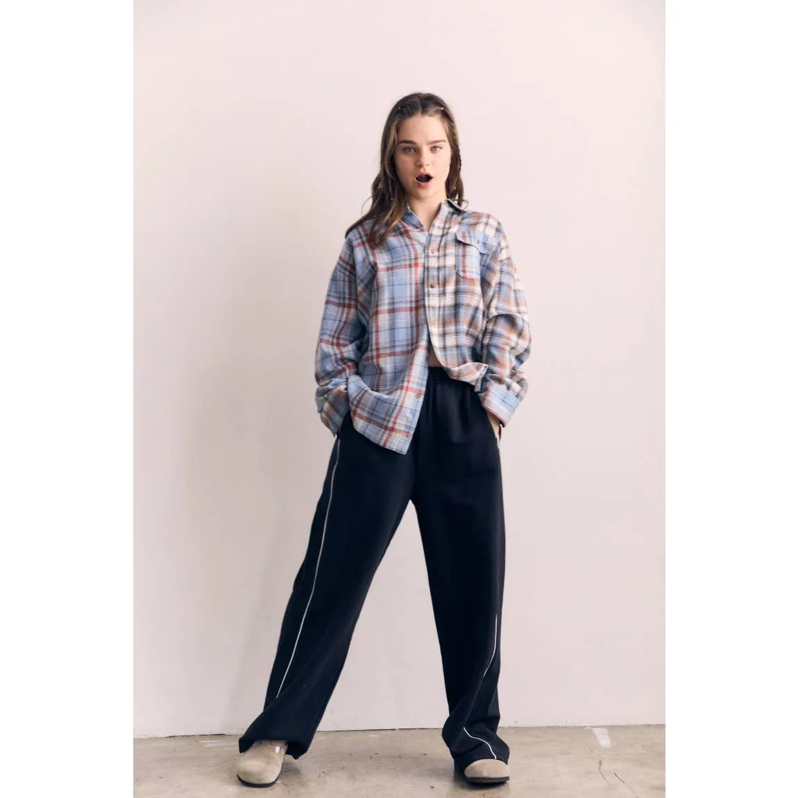 Cotton Terry Contrast Line Sweatpant Wide leg