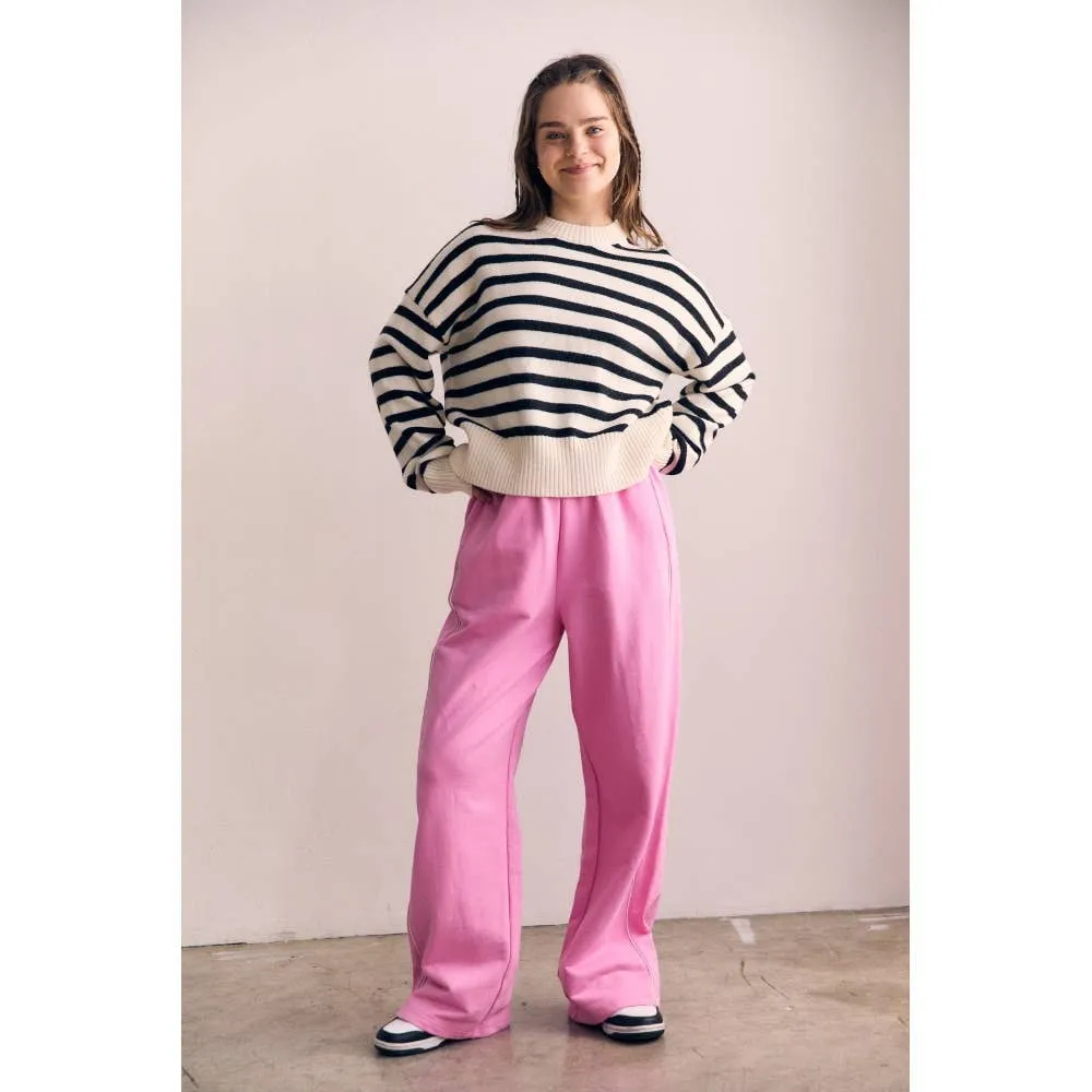 Cotton Terry Contrast Line Sweatpant Wide leg