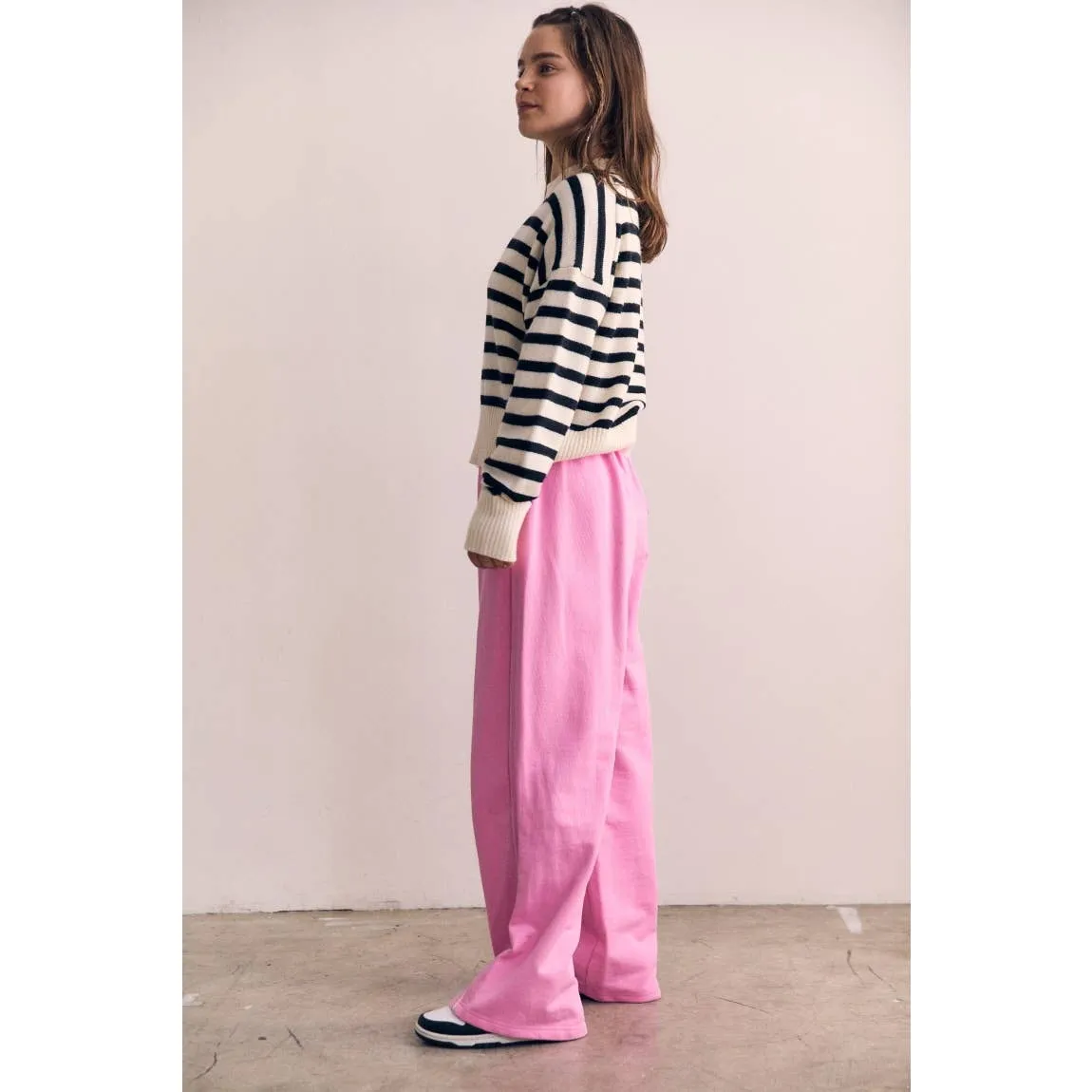 Cotton Terry Contrast Line Sweatpant Wide leg