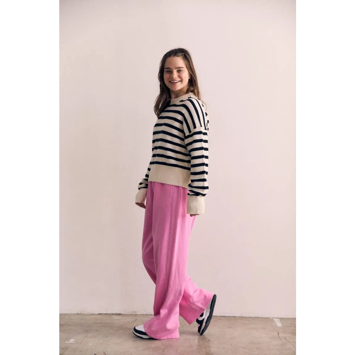 Cotton Terry Contrast Line Sweatpant Wide leg