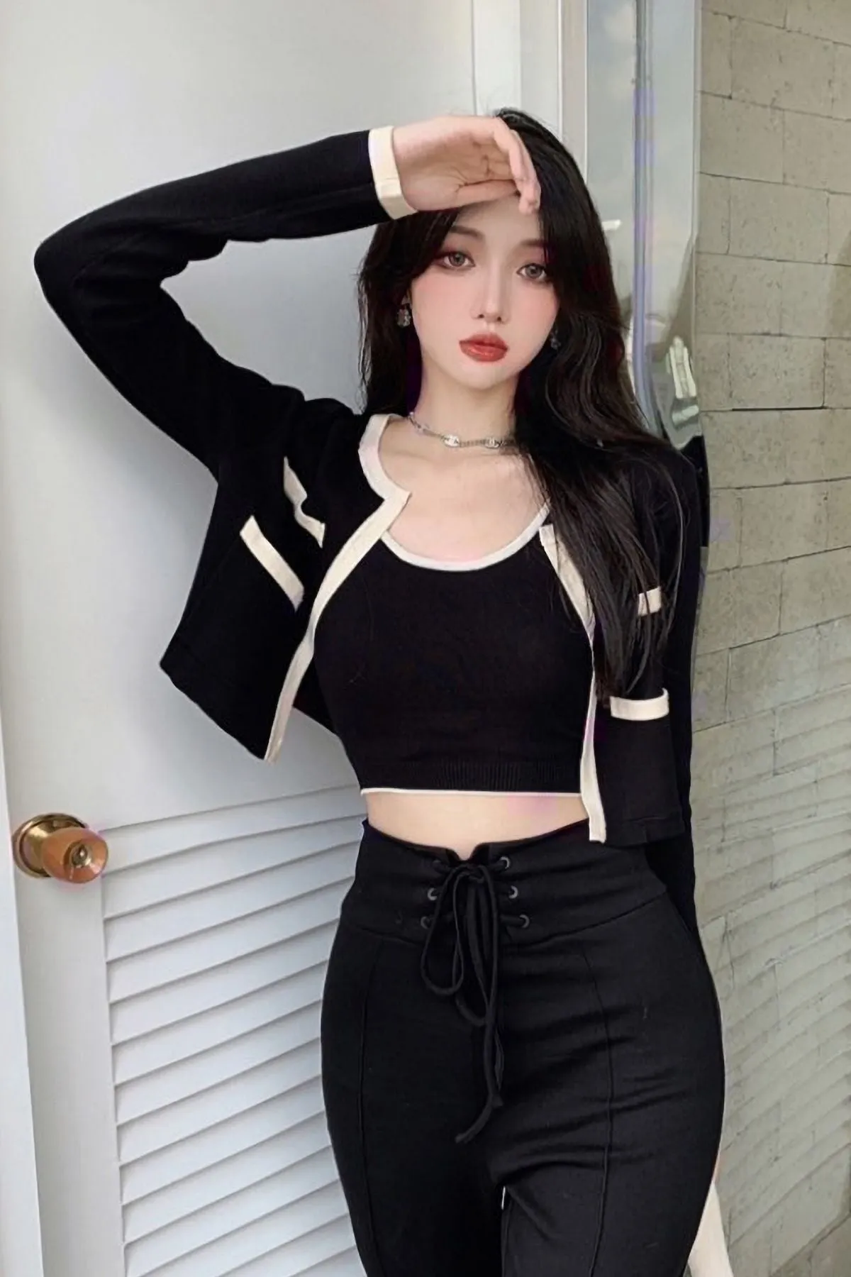 COURTNEY Knit Cardi Set (Black)
