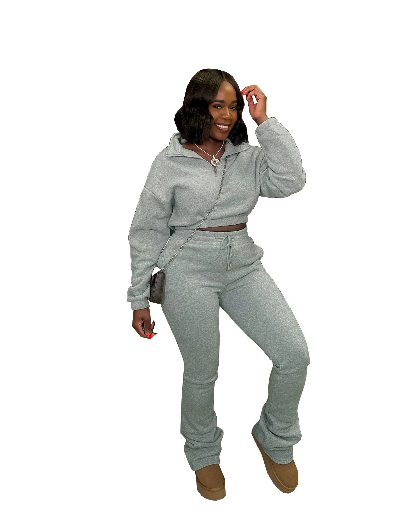Cozy Zipper Hoodie and Pants Sports Two-Piece Set for Fall and Winter Style