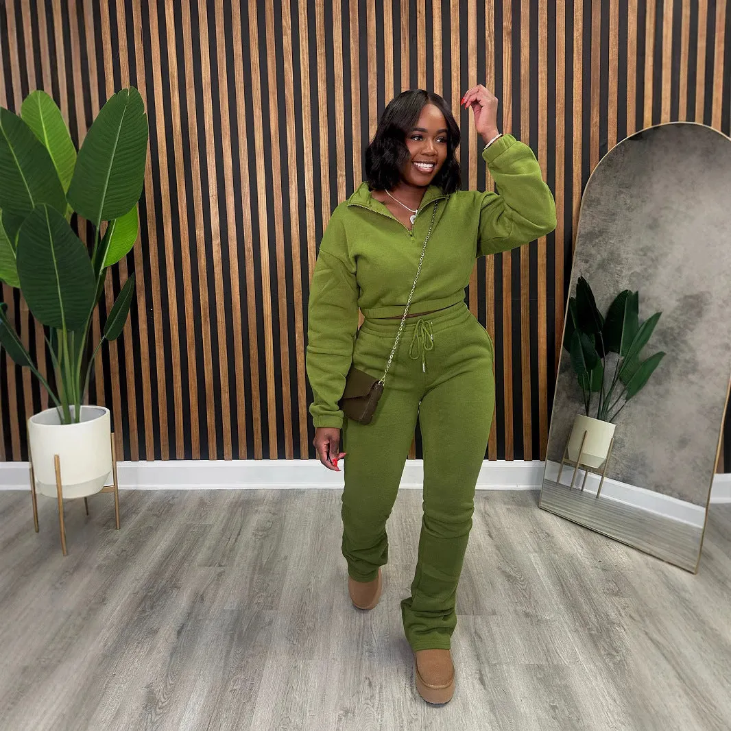 Cozy Zipper Hoodie and Pants Sports Two-Piece Set for Fall and Winter Style