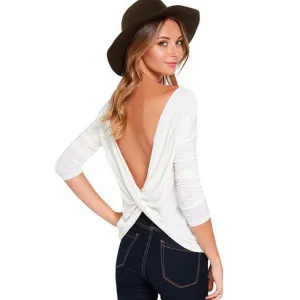 Cross Backless Long sleeved Women Tops Casual Large size