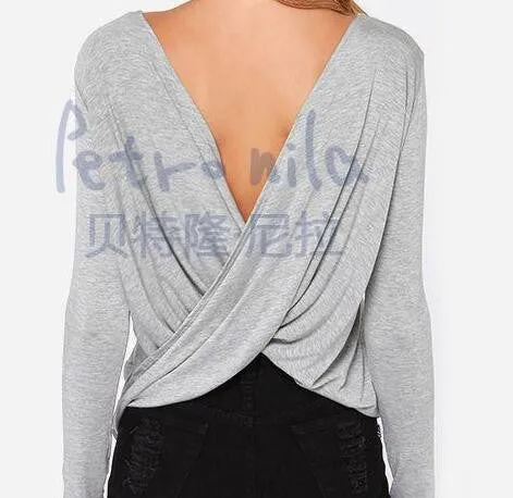 Cross Backless Long sleeved Women Tops Casual Large size