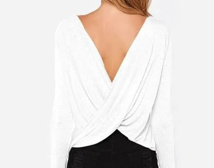 Cross Backless Long sleeved Women Tops Casual Large size