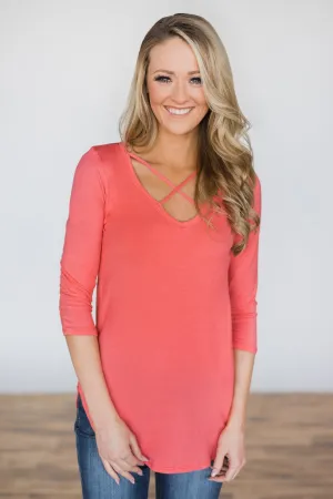 Cross It Off 3/4 Sleeve Top- Pink Lemonade