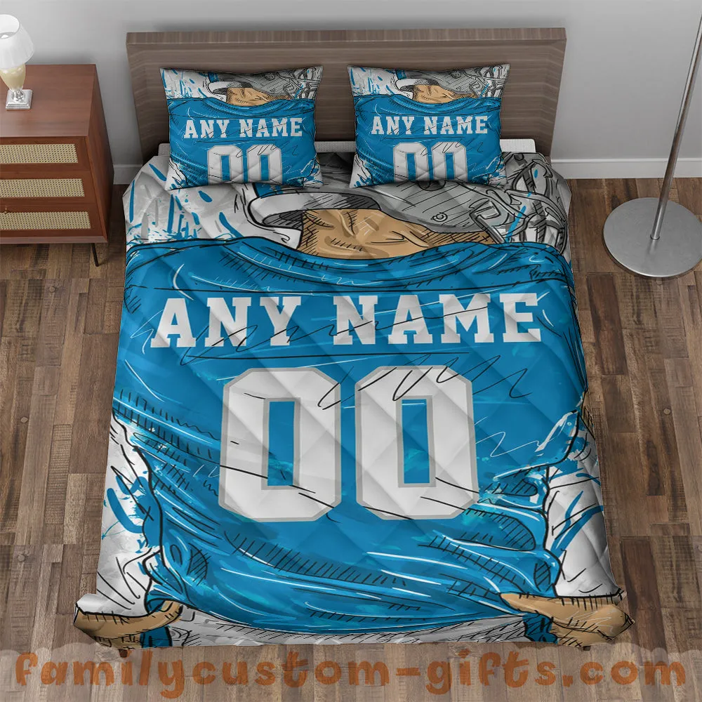 Custom Quilt Sets Detroit Jersey Personalized Football Premium Quilt Bedding for Boys Girls Men Women