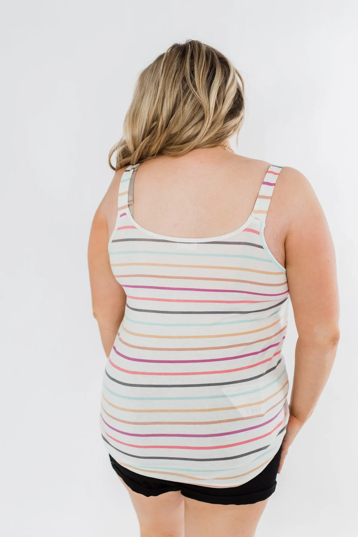Cute & Colorful Striped Button Tank- Multi-Color