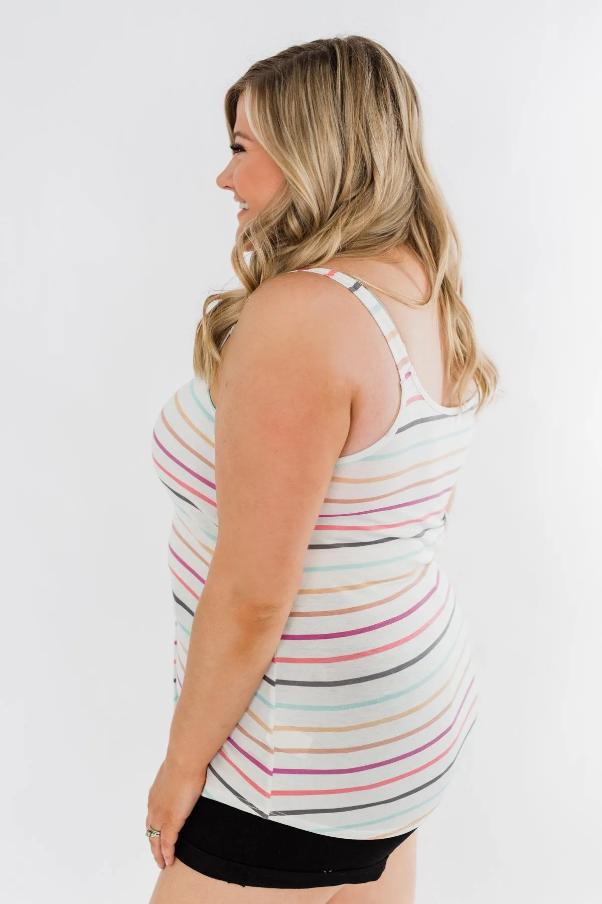 Cute & Colorful Striped Button Tank- Multi-Color