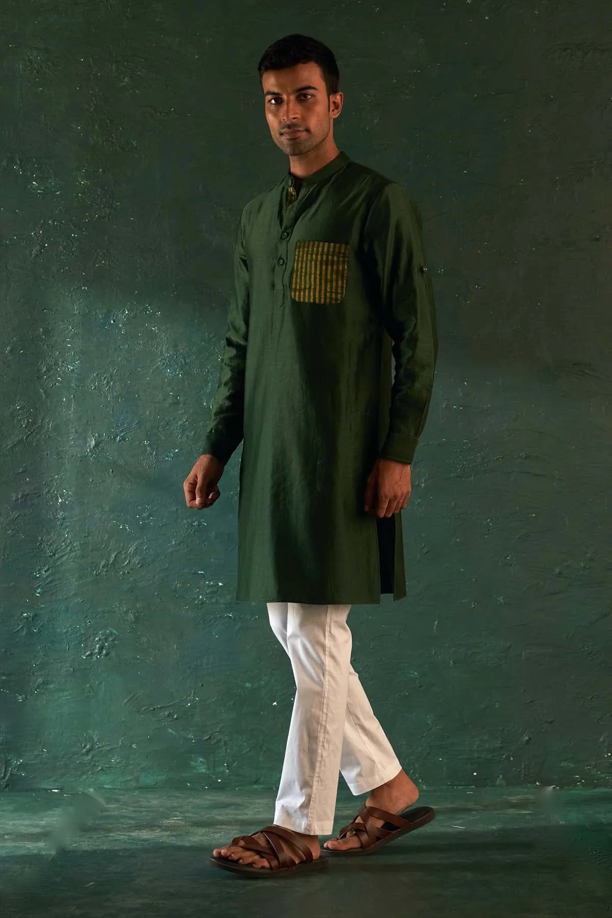 Deep Green Stripes Kurta Set