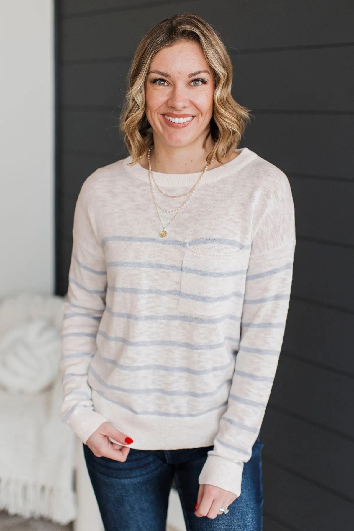 Early Evenings Striped Knit Sweater- Ivory & Blue