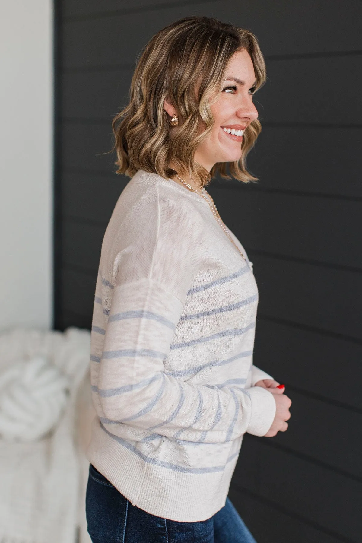 Early Evenings Striped Knit Sweater- Ivory & Blue