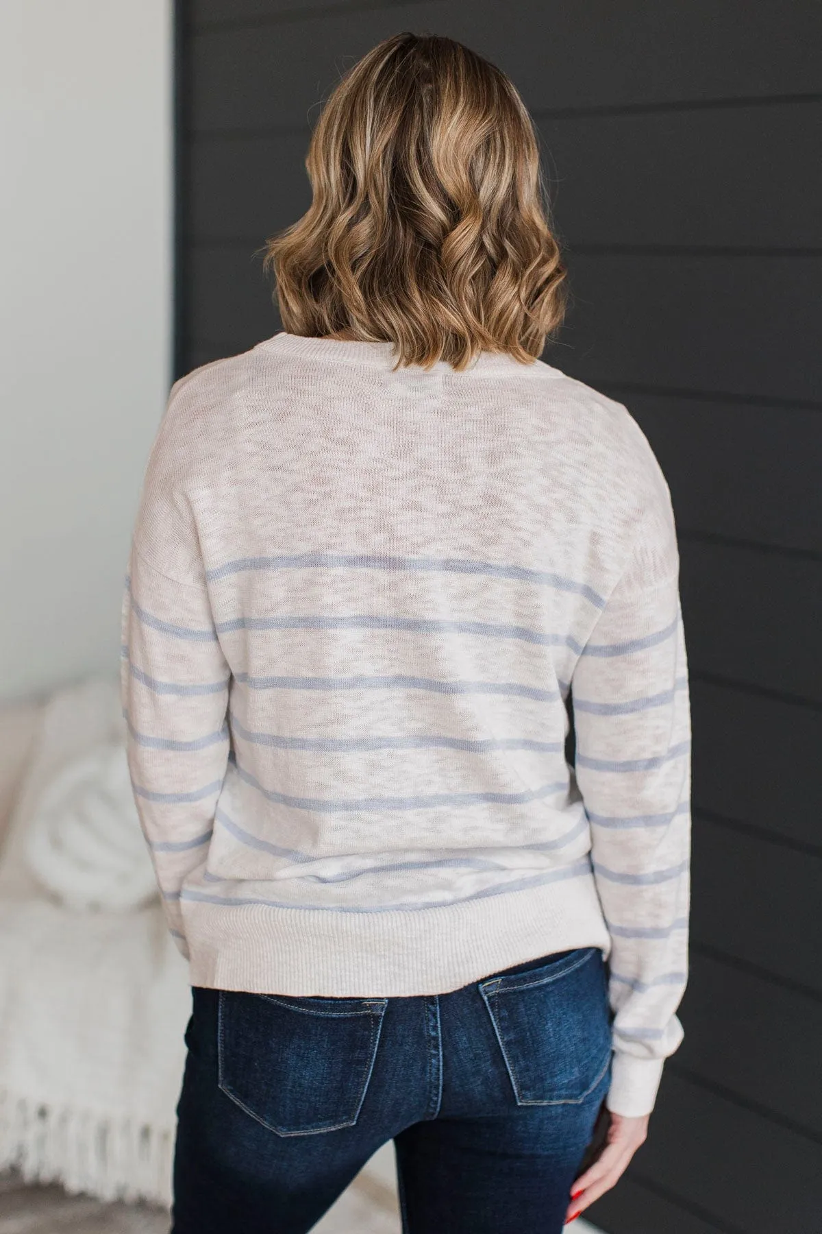 Early Evenings Striped Knit Sweater- Ivory & Blue