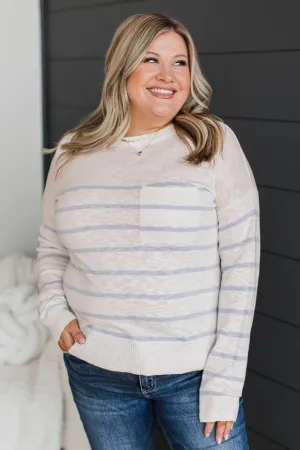 Early Evenings Striped Knit Sweater- Ivory & Blue