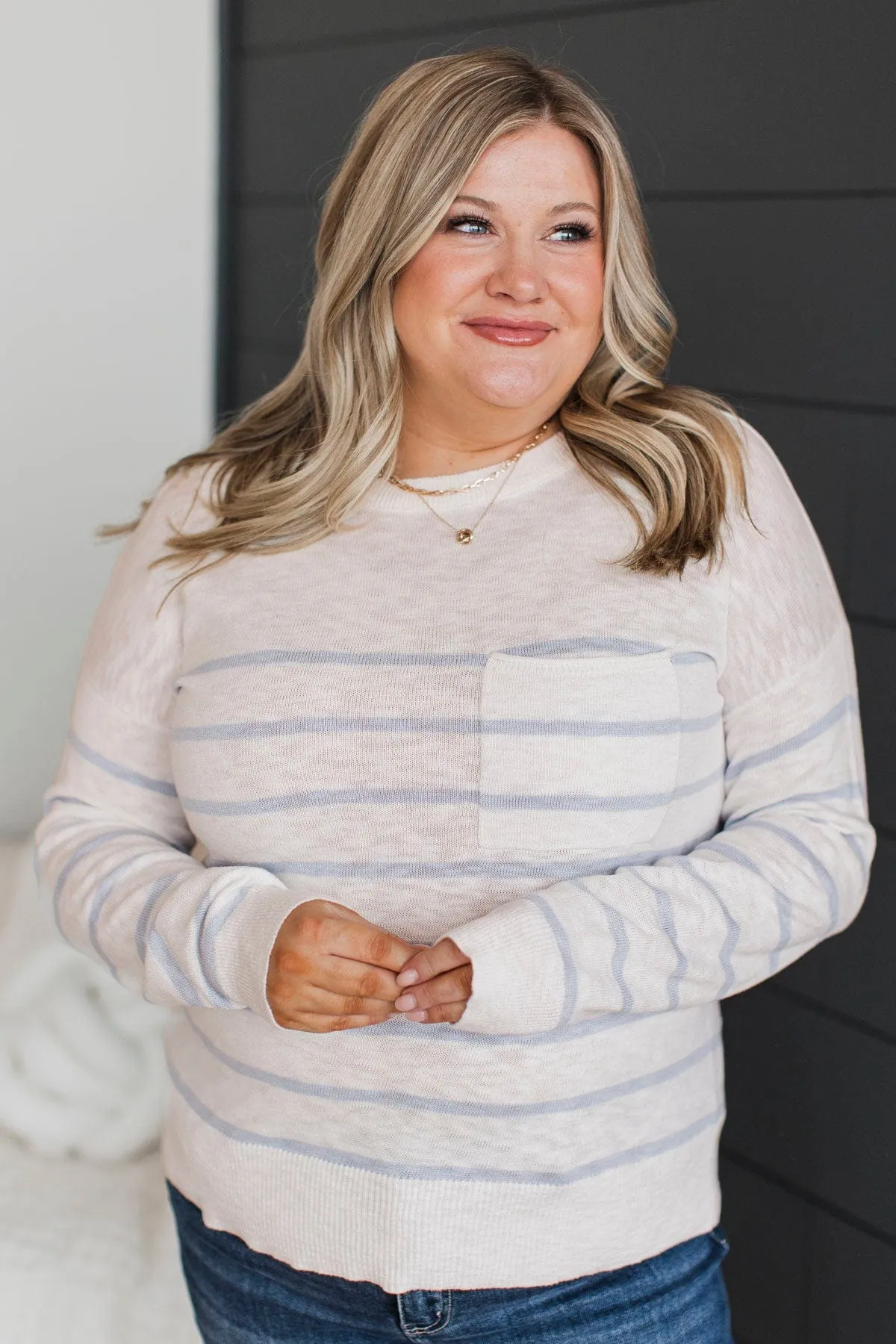 Early Evenings Striped Knit Sweater- Ivory & Blue