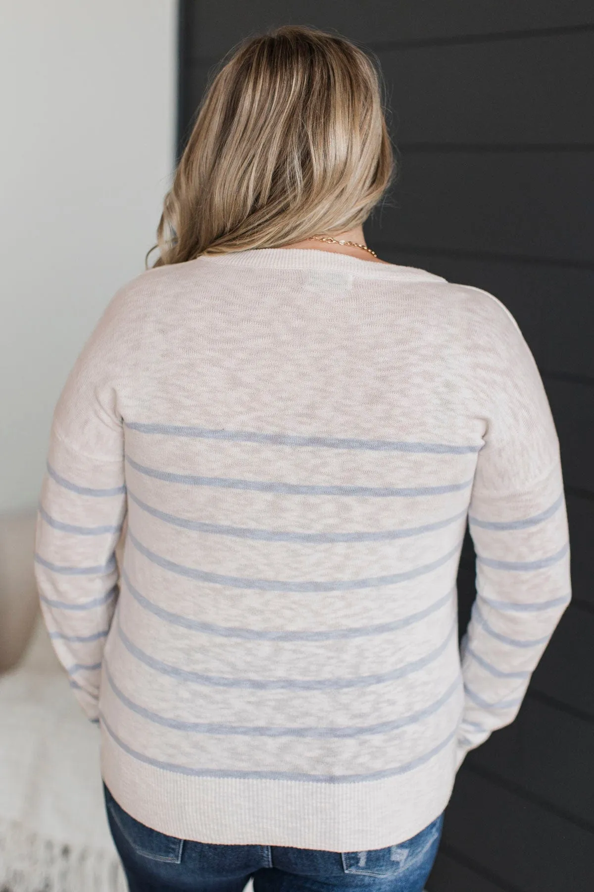 Early Evenings Striped Knit Sweater- Ivory & Blue