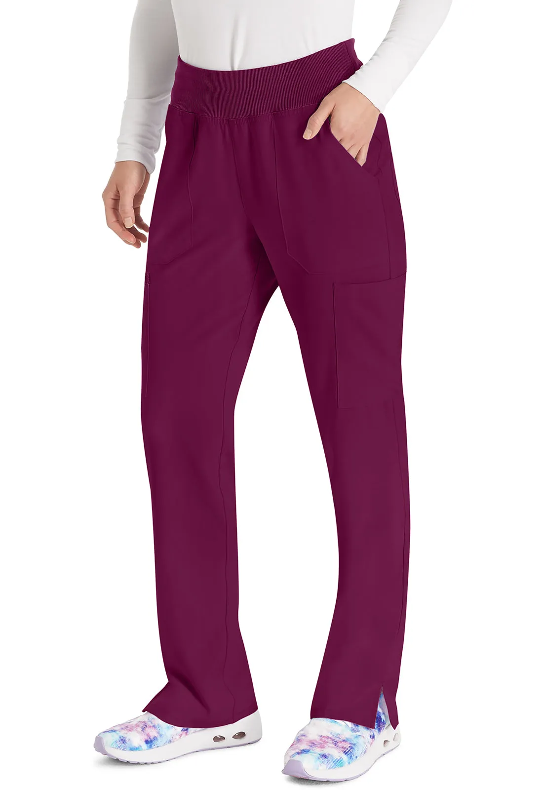 EDS Essentials DK005 Natural Rise Tapered Leg Pull-On Pants Wine