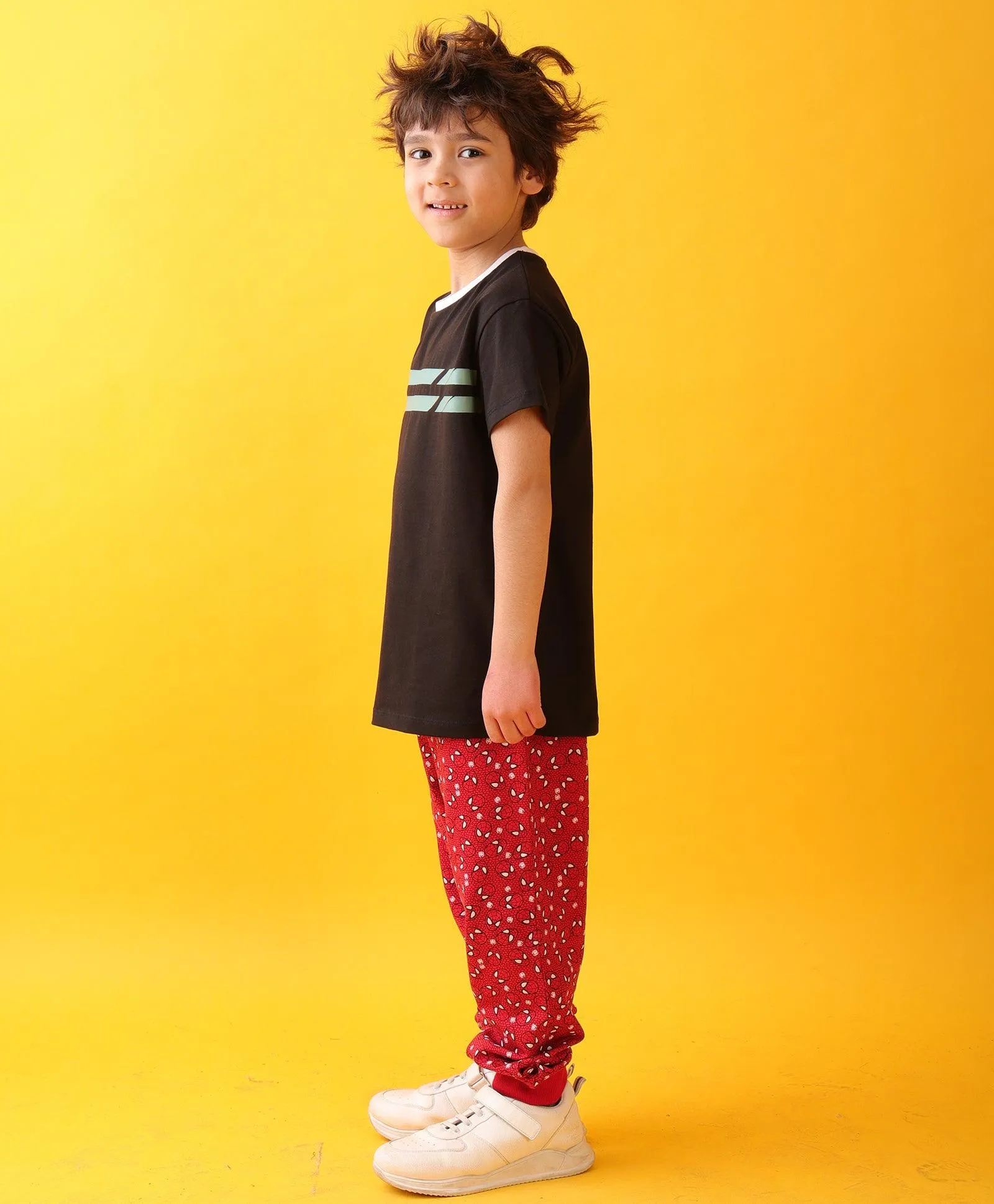 ENGLAND STRIPES SPIDER RED BOYS JOGGER SET - BLACK/RED