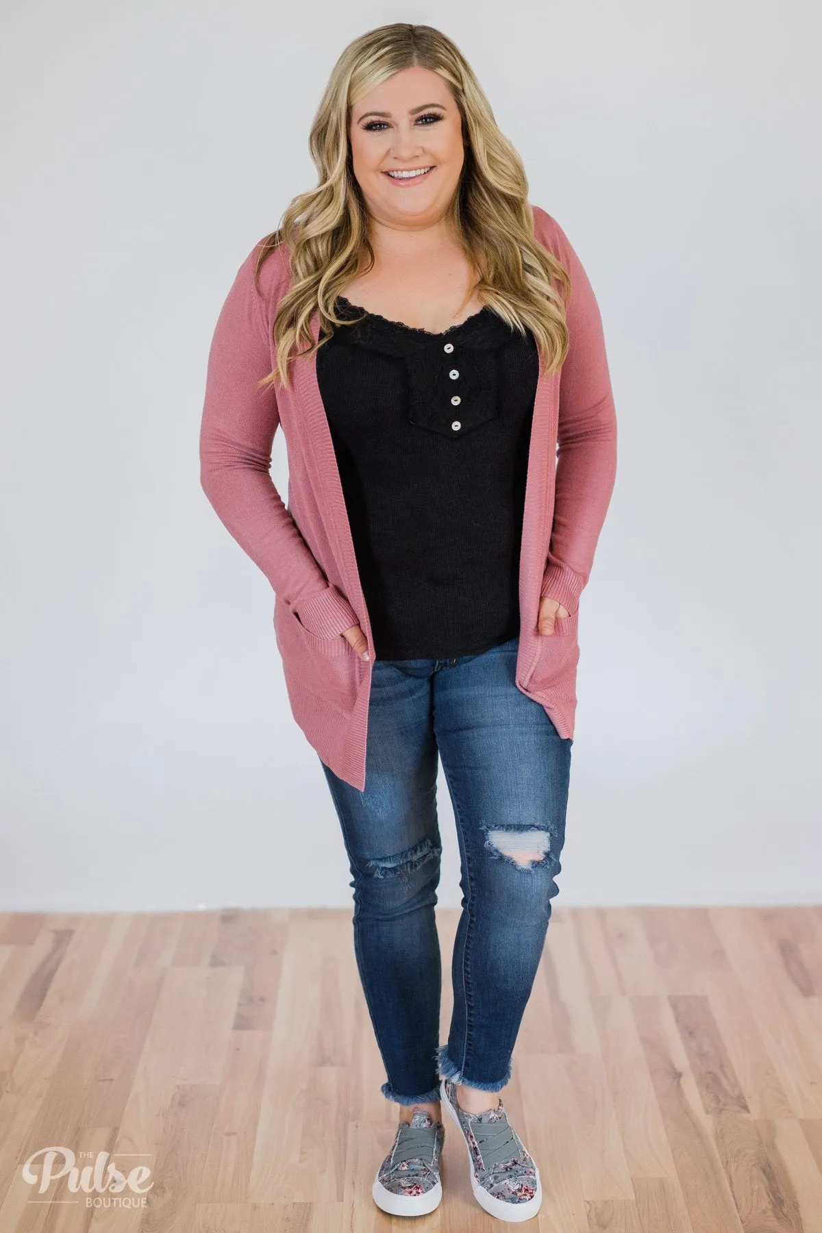 Essential Cardigan- Dusty Rose