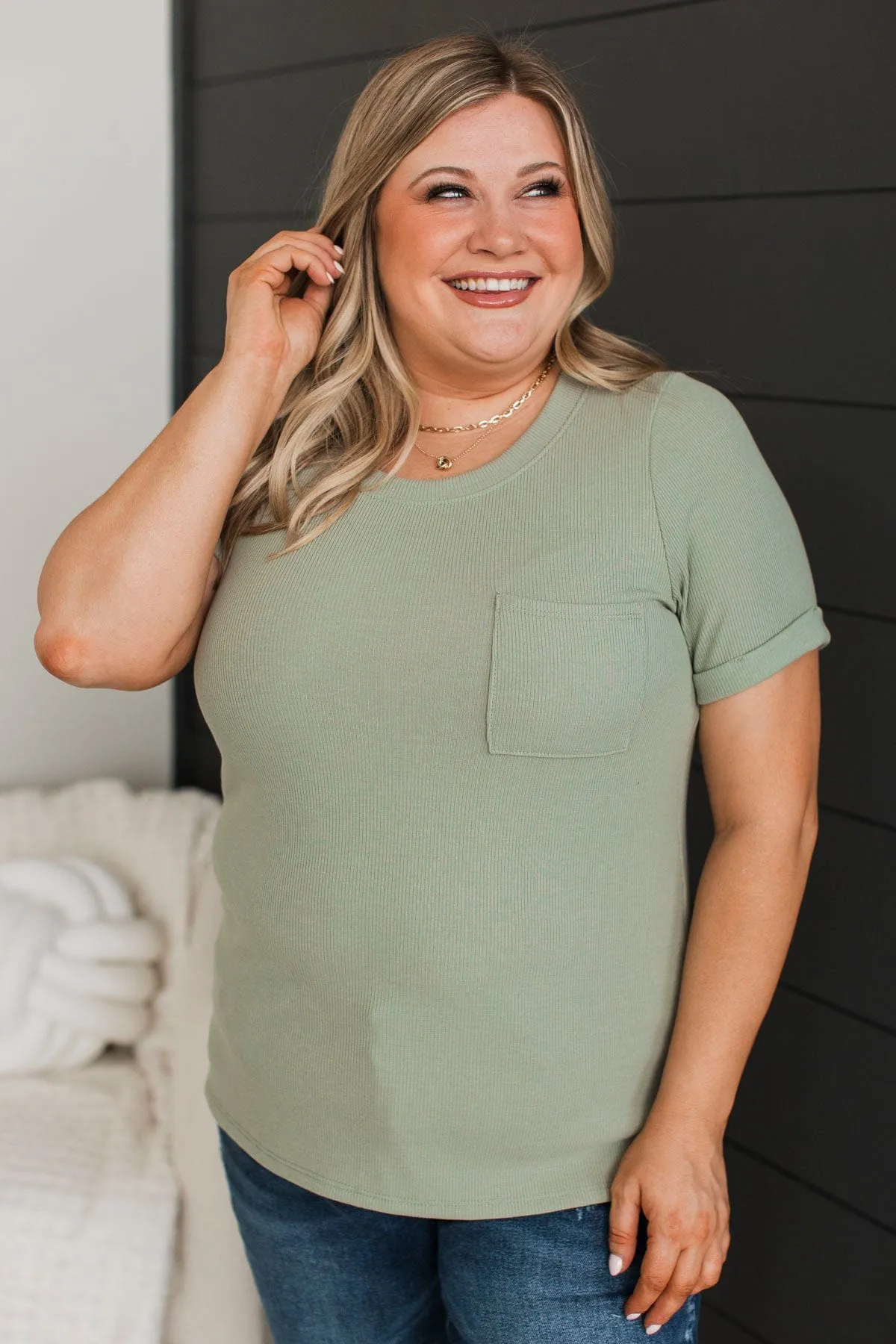 Exceptional Look Pocket Top- Sage