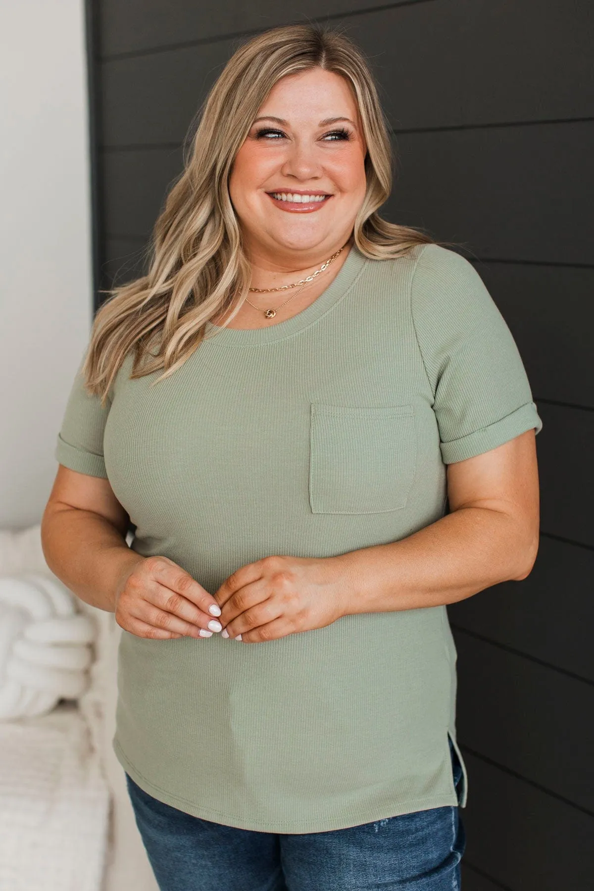 Exceptional Look Pocket Top- Sage