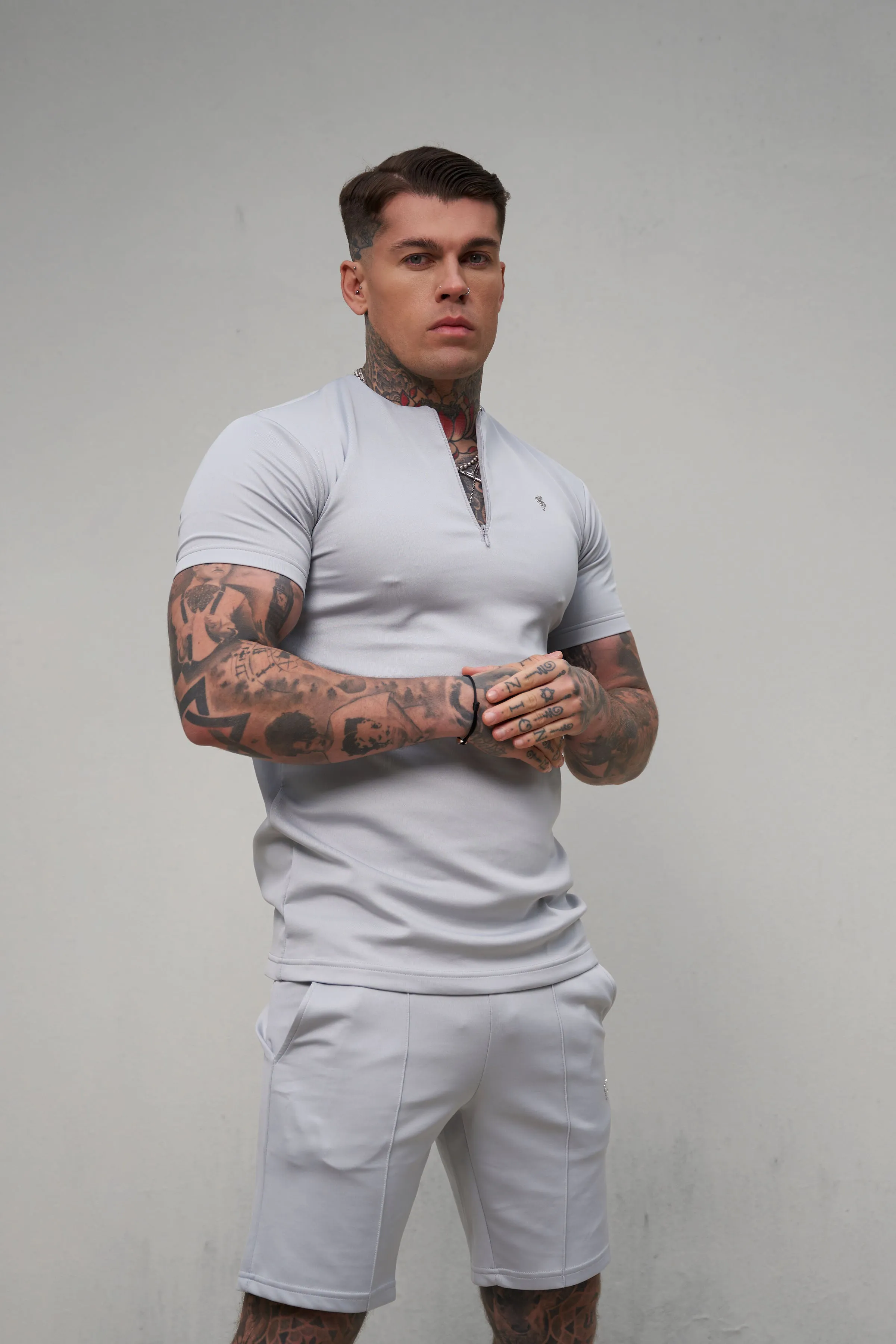 Father Sons Scuba Light Grey / Silver Crew T Shirt With Zip Detail Short Sleeve - FSH1034