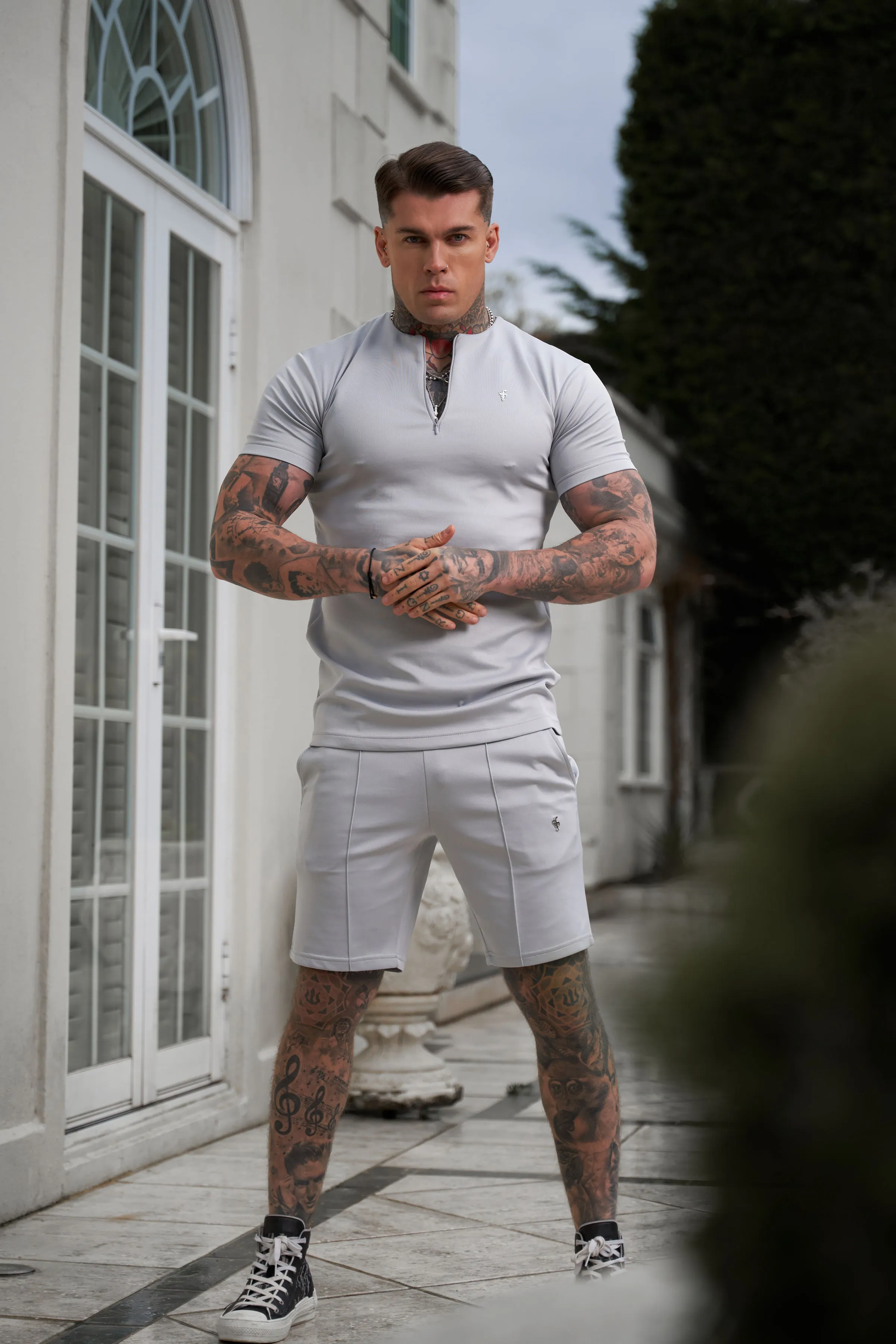 Father Sons Scuba Light Grey / Silver Crew T Shirt With Zip Detail Short Sleeve - FSH1034