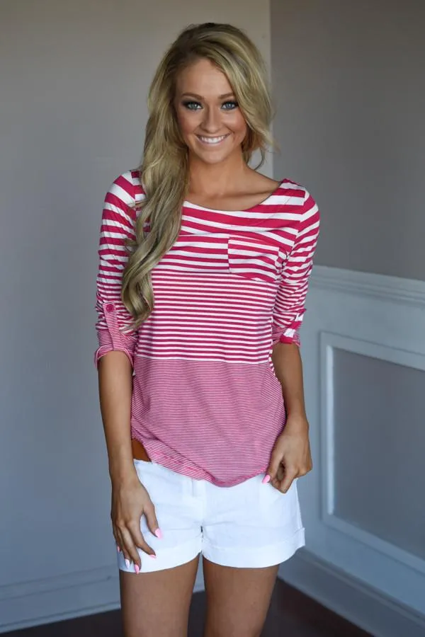 Fav 3/4 Sleeve Top ~ Pink