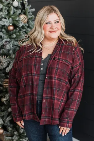 Fit For Adventure Plaid Button Top- Burgundy